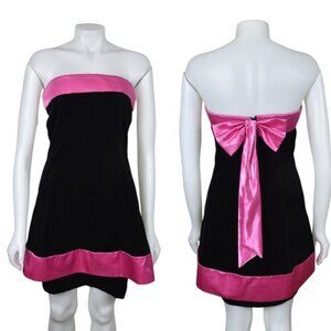 Vintage Y2K Liliane H Paris Velvet Dress Pink Satin Bow Strapless Size 8